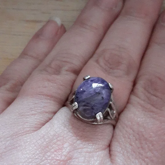 Sterling Silver Charoite Gemstone Ring T100 - Picture 5 of 14